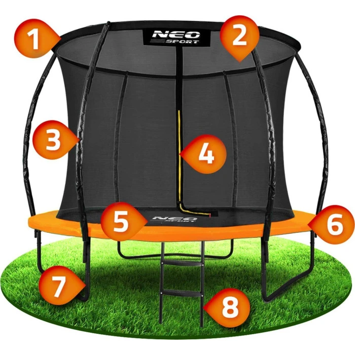 Батут Neo-Sport з внутрішньою сіткою 8,5 футів 252 см чорно-помаранчевий