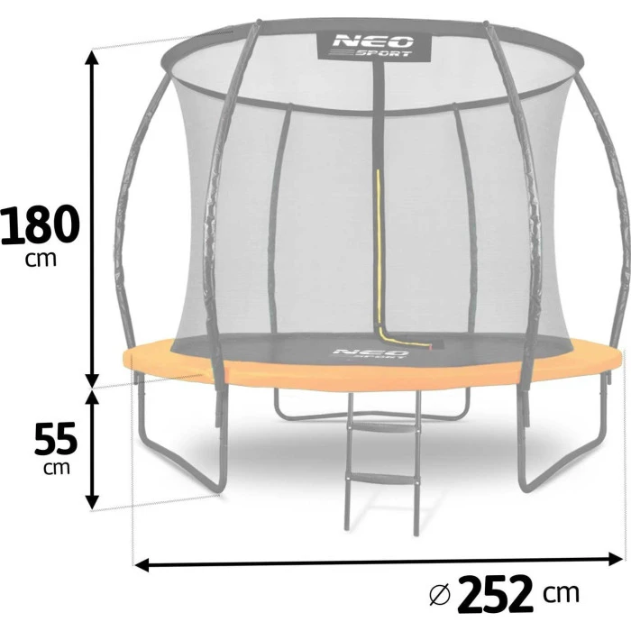 Батут Neo-Sport з внутрішньою сіткою 8,5 футів 252 см чорно-помаранчевий