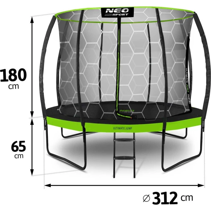 Батут Neo-Sport с внутренней сеткой 10 футов 312 см черно-зеленый