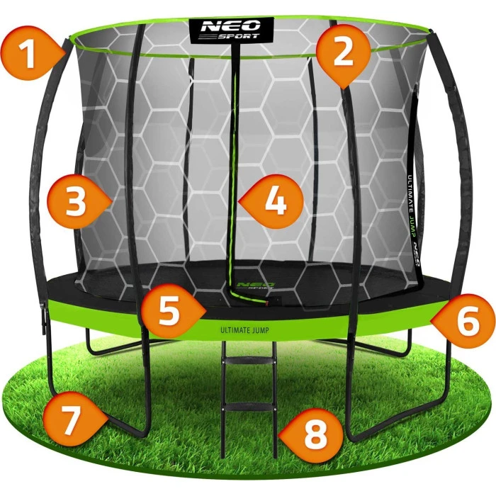 Батут Neo-Sport с внутренней сеткой 10 футов 312 см черно-зеленый