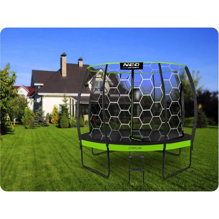 Батут Neo-Sport с внутренней сеткой 10 футов 312 см черно-зеленый