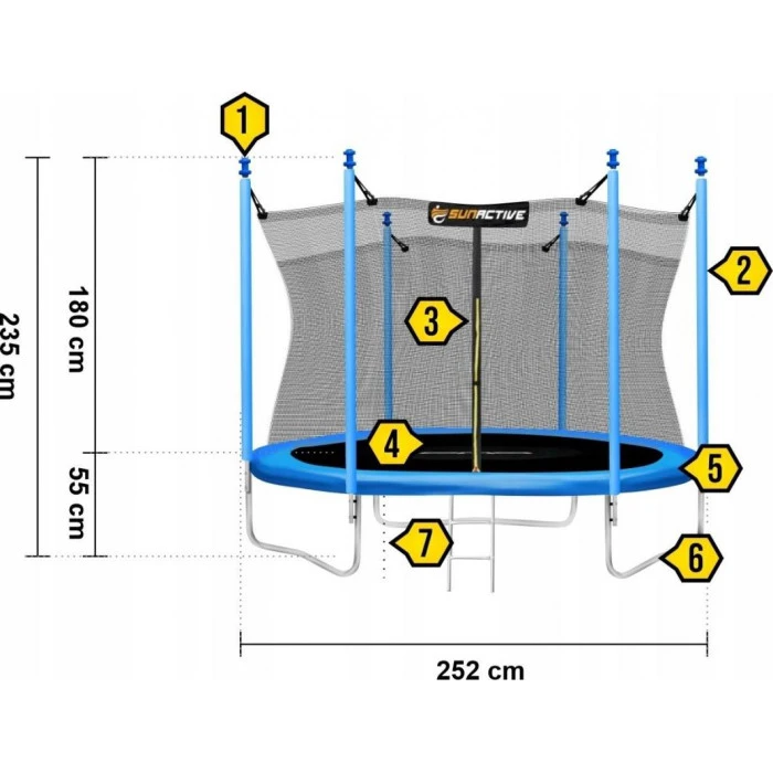 Батут SunActive TR 8FT-2 з внутрішньою сіткою 8 футів 252 см блакитний