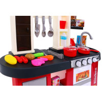 Детская бордовая кухня 3+ Конфорки со звуком и светом + Водопроводный кран + Аксессуары 58 шт.
