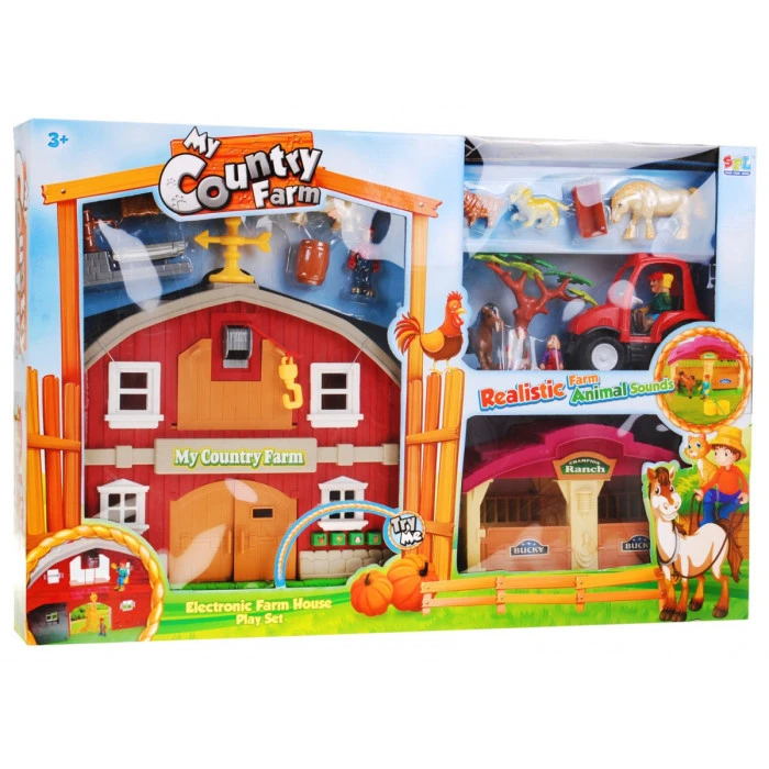 Ферма для детей 3+ набор фигурок 18 шт. + Сарай со звуками + Трактор + Семья из 4 человек + Животные