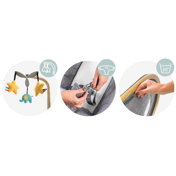 Крісло-гойдалка для немовлят Nukido 2-в-1 з іграшками, сіре