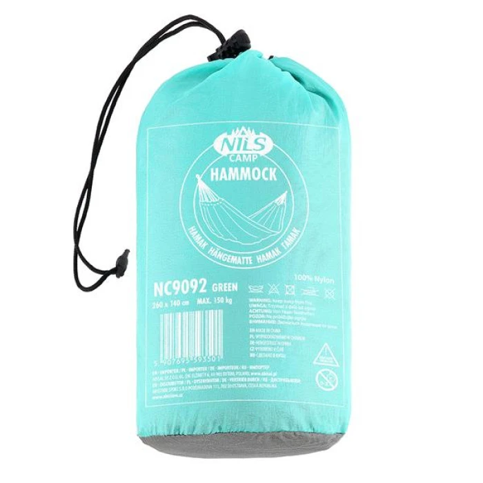 Гамак одноместный NILS CAMP NC9092, 290 х 140 см – зелено-серый