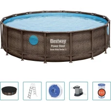 Басейн каркасний 6в1 Bestway 56725 Power Steel 488 см - коричневий