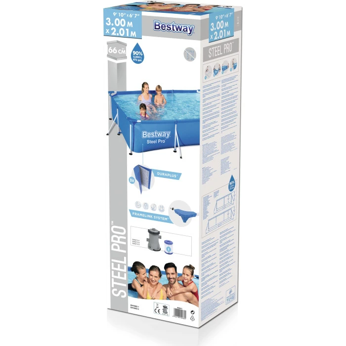 Басейн каркасний прямокутний 3в1 Bestway 56411 Steel Pro, 300 x 201 см