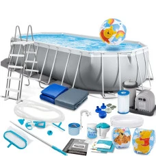 Бассейн каркасный овальный 21в1 INTEX 26798, 610 x 305 x 122 см, серый