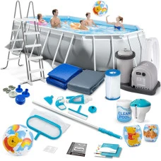Бассейн каркасный овальный 21в1 INTEX 26796, 503 x 274 x 122 см, серый