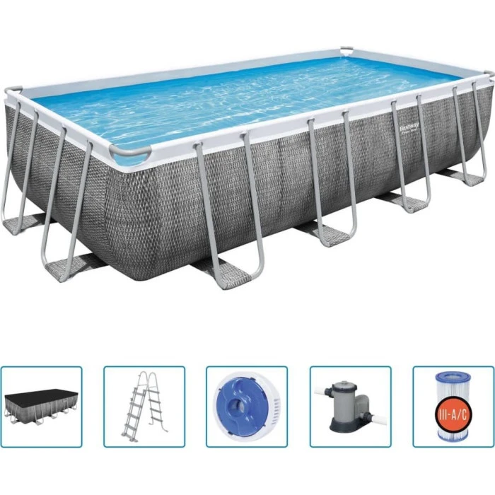 Басейн каркасний прямокутний 6в1 Bestway 56998 Power Steel 549 x 274 см - сірий