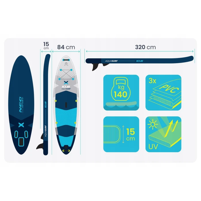 Надувная SUP доска (Сапборд) Neo-Sport 170206 Aquasurf 320 х 84 х 15 см