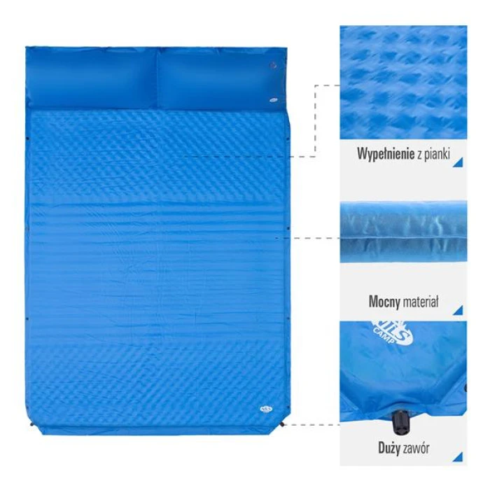 Двойной самонадувающийся коврик с подушкой NILS CAMP NC4060 голубой