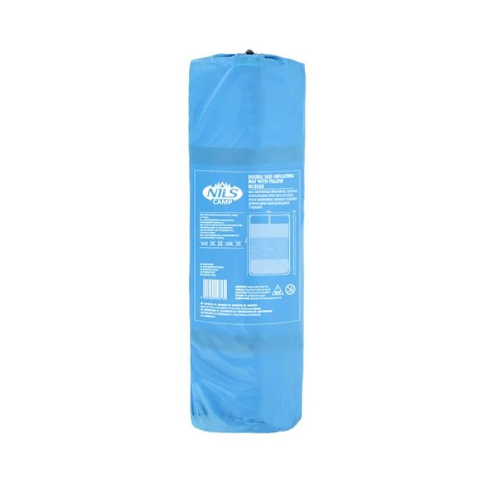 Двойной самонадувающийся коврик с подушкой NILS CAMP NC4060 голубой
