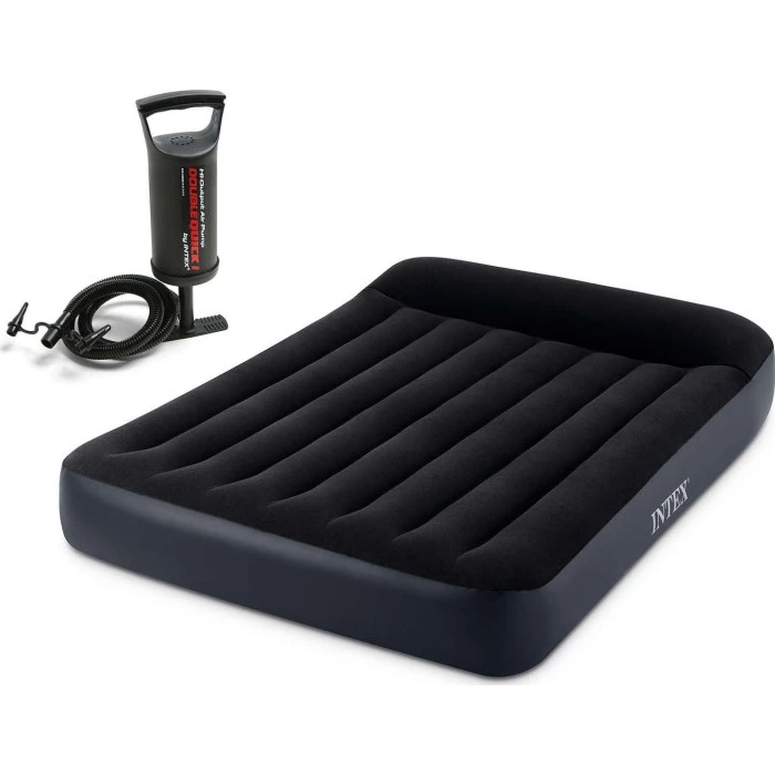 Матрас надувной Intex 64142 с насосом 191х137х25 см, черный
