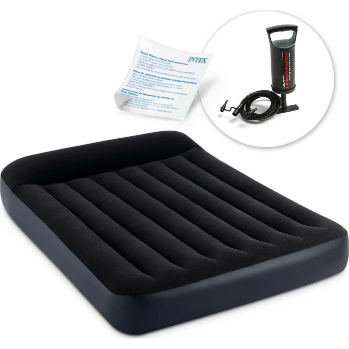 Матрас надувной Intex 64142 с насосом 191х137х25 см, черный
