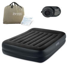 Матрас надувной Intex 64124 со встроенным электронасосом 203х152х42 см, черный.