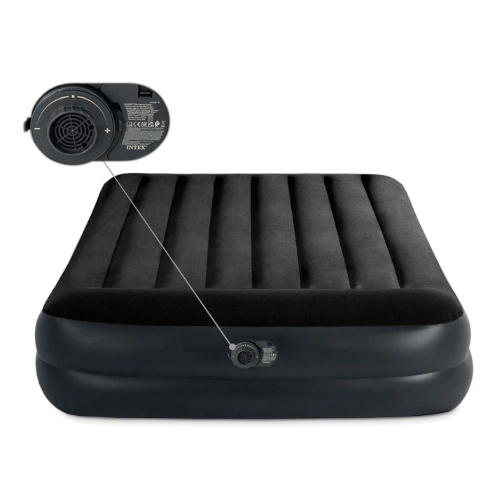 Матрас надувной Intex 64124 со встроенным электронасосом 203х152х42 см, черный.