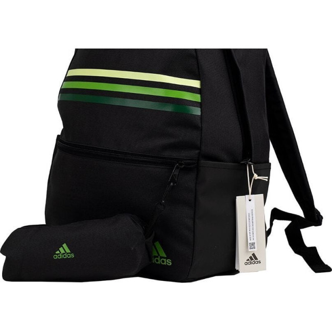Школьный городской спортивный рюкзак Adidas Classic Horizontal 3-Stripes черно-зеленый HY0743
