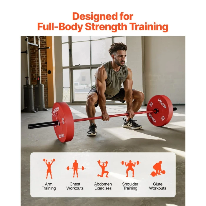 Гриф гантельний VEVOR 453,59 кг, червоний