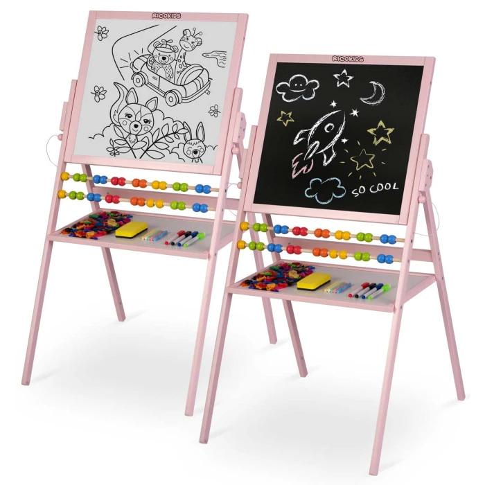 Меловая доска магнитная поворотная Ricokids розовая