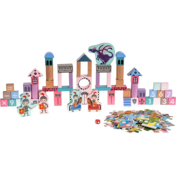 Детский деревянный набор кубиков Замок с рыцарями для детей 3+