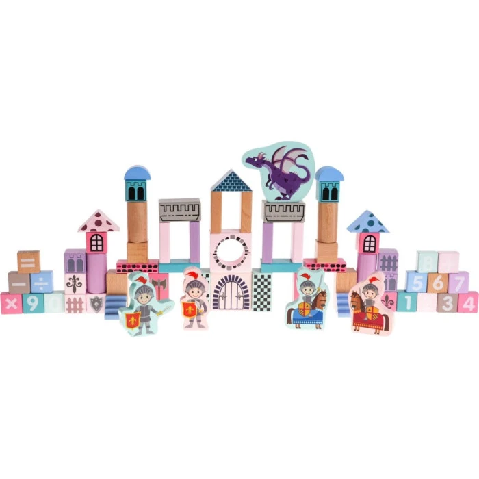 Детский деревянный набор кубиков Замок с рыцарями для детей 3+