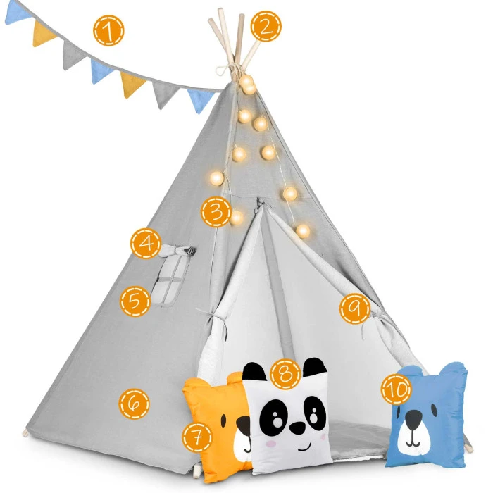 Вігвам дитячий з ліхтариками Nukido сірий