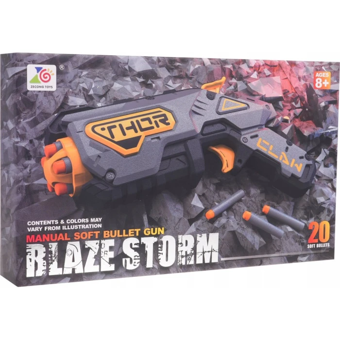 Детский игрушечный пистолет Blaze Storm для детей 8+ 20 безопасных шаров + пружинный механизм Серый ZMI.ZC7150