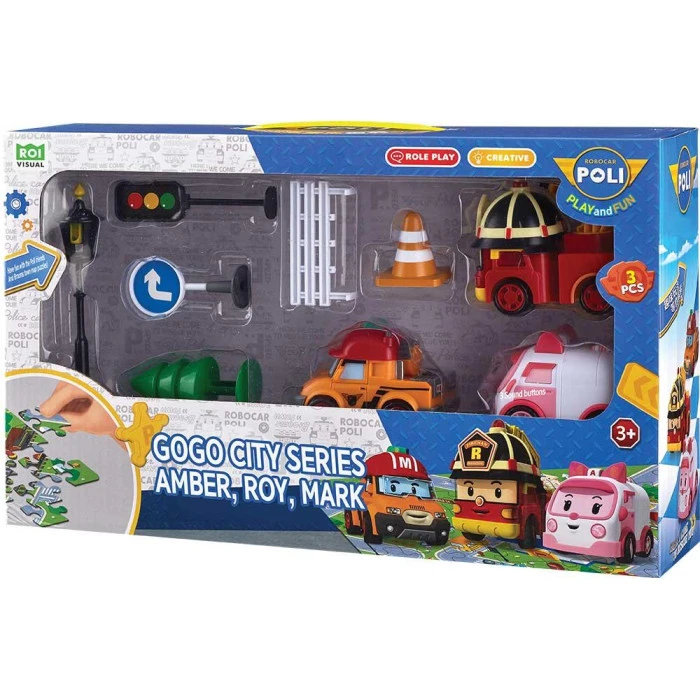 Набор детских машинок Roi Visual Городская серия GoGo Эмбер, Рой, Марк + аксессуары