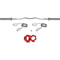 Гриф олимпийский ломаный HMS GOL200 с зажимами, серебряный