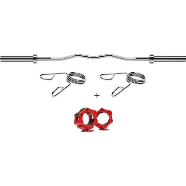 Гриф олимпийский ломаный HMS GOL200 с зажимами, серебряный