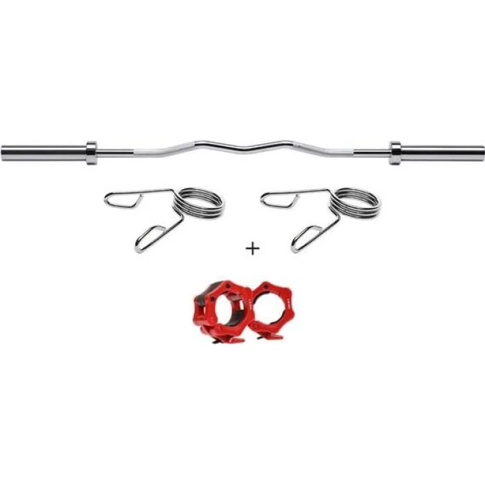 Гриф олимпийский ломаный HMS GOL200 с зажимами, серебряный