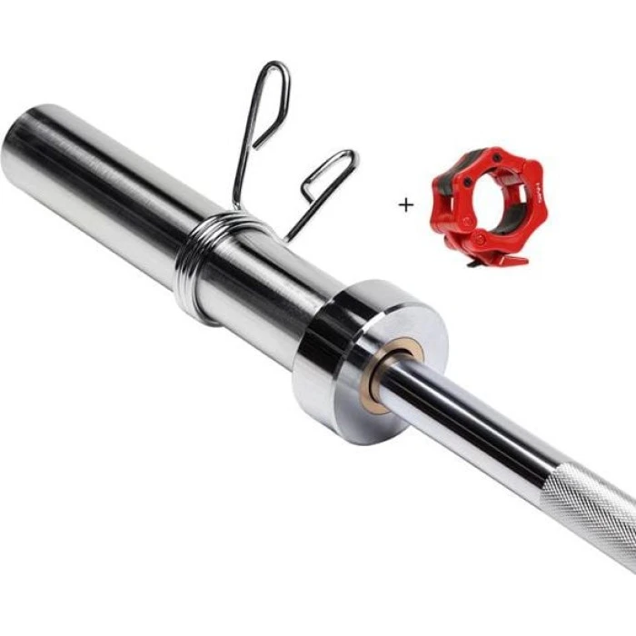 Гриф олимпийский ломаный HMS GOL200 с зажимами, серебряный