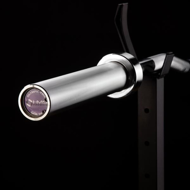 Гриф олимпийский ломаный HMS GOL200 с зажимами, серебряный