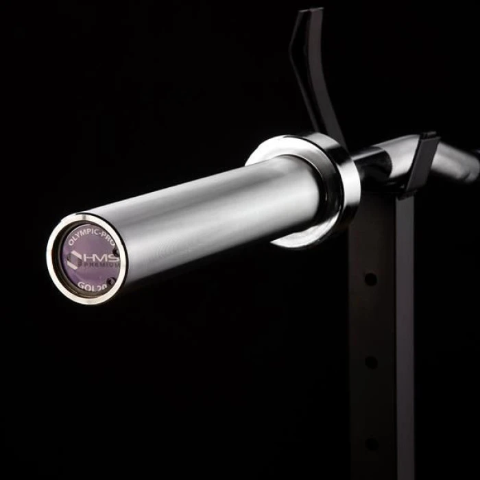 Гриф олимпийский ломаный HMS GOL200 с зажимами, серебряный