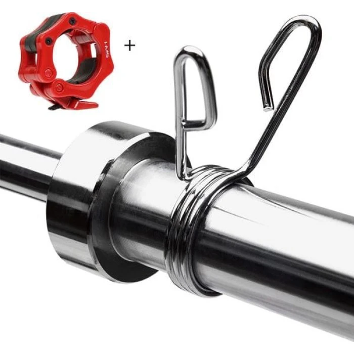 Гриф олимпийский ломаный HMS GOL200 с зажимами, серебряный