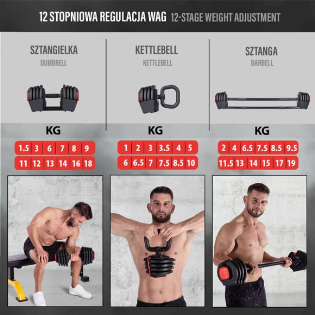 Гантели 3в1 20 кг HMS SGR18 PRO SET