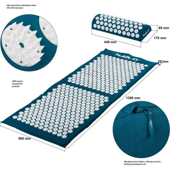 Акупунктурный коврик с подушкой MOVIT 130 x 50 см – бирюзовый.