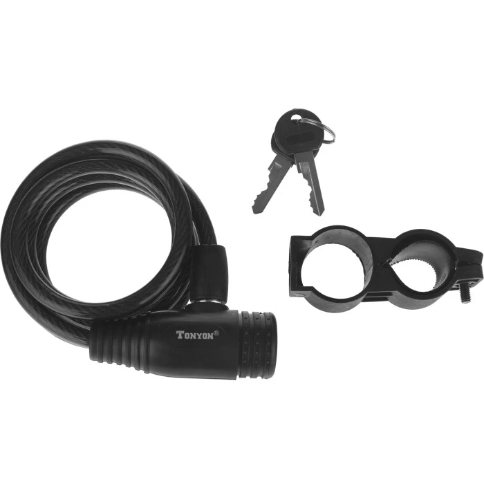 Велосипедний спіральний замок на ключ TonyOn TY536 8х1200мм + чорна ручка