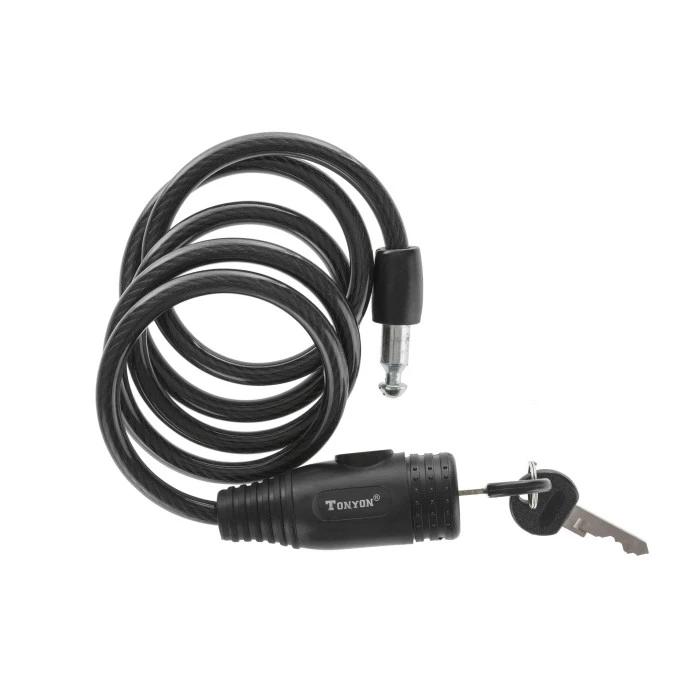 Велосипедний спіральний замок на ключ TonyOn TY536 8х1200мм + чорна ручка