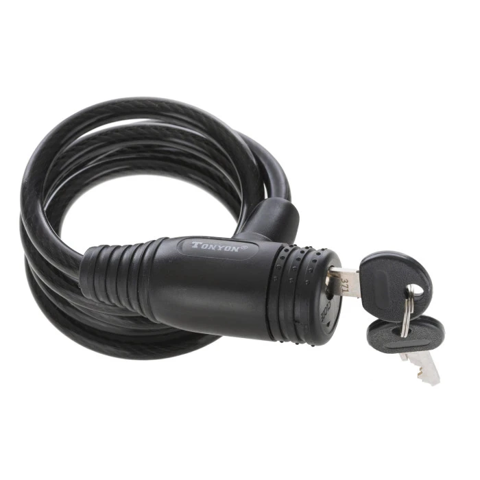 Велосипедний спіральний замок на ключ TonyOn TY536 8х1200мм + чорна ручка