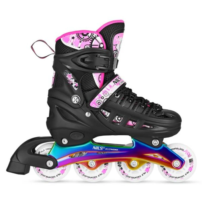 Роликовые коньки 4в1 NILS EXTREME NH10905 размер M 35-38, черно-розовые