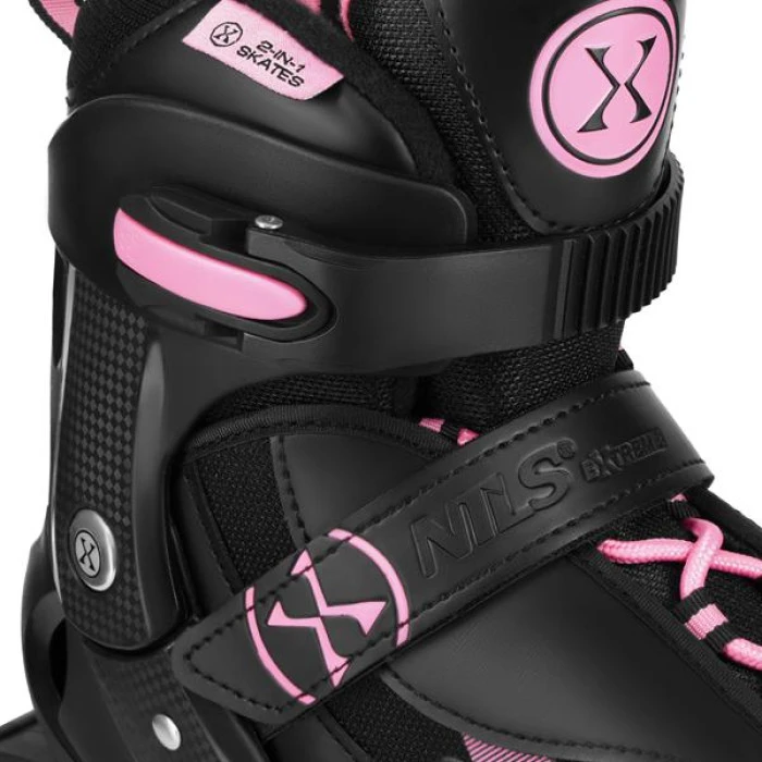 Роликові ковзани 2в1 NILS EXTREME NH382 розмір XS 28-31, чорно-рожеві