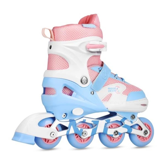 Роликовые коньки с комплектом защиты NILS EXTREME Moonbeam NA0189 размер L 39-42, голубовато-розовые.