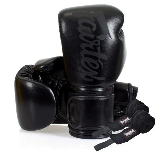Перчатки боксерские с бинтами Fairtex BGV14SB 12 унций, черные