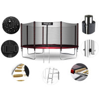 Батут Neo-Sport з зовнішньою сіткою 12 футів 374 см чорно-червоний