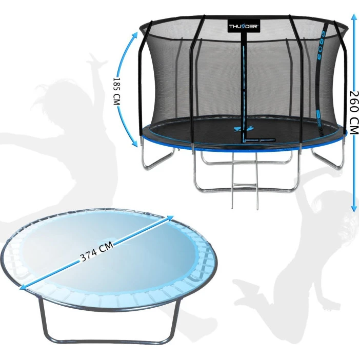 Батут THUNDER INSIDE ELITE з внутрішньою сіткою 12 футів 374 см чорно-блакитний