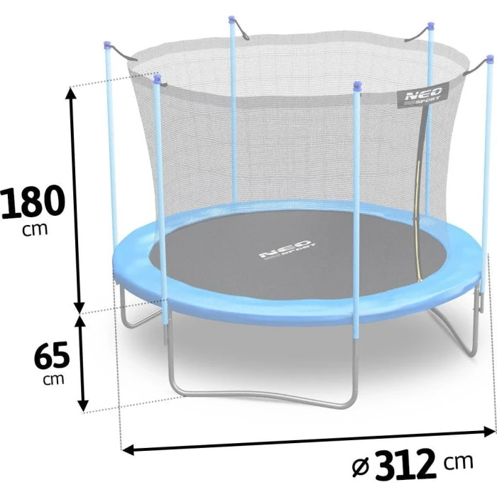 Батут Neo-Sport NS-10W181 с внутренней сеткой 10 фуит 312 см голубой