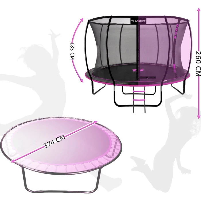 Батут THUNDER INSIDE ULTRA з внутрішньою сіткою 12 футів 374 см чорно-рожевий
